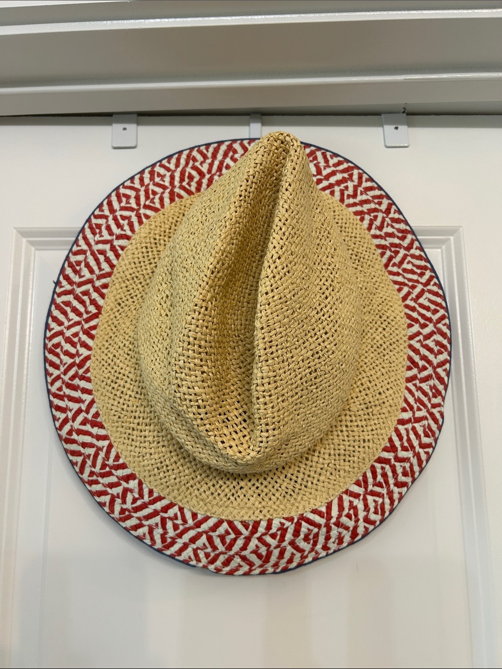 Zara Straw Hat with Red Patterned Brim